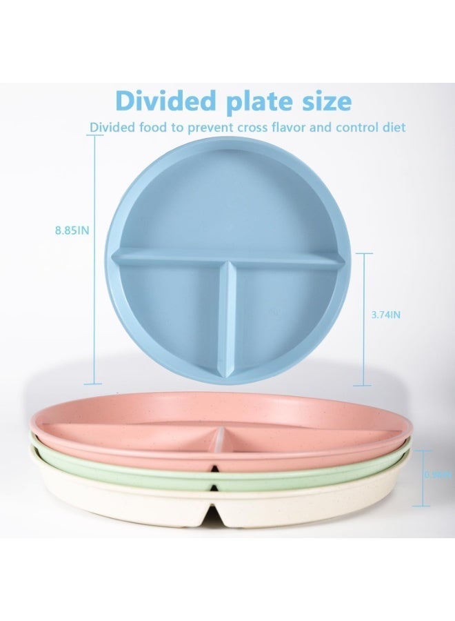 ChicAbode 4pcs Divided Dinner Plates, Portion Control Divided Plates, Unbreakable Divided Plates Compartment Plates, Divided Diet Plates Tray Reusable Dishes for Most People - Image 2